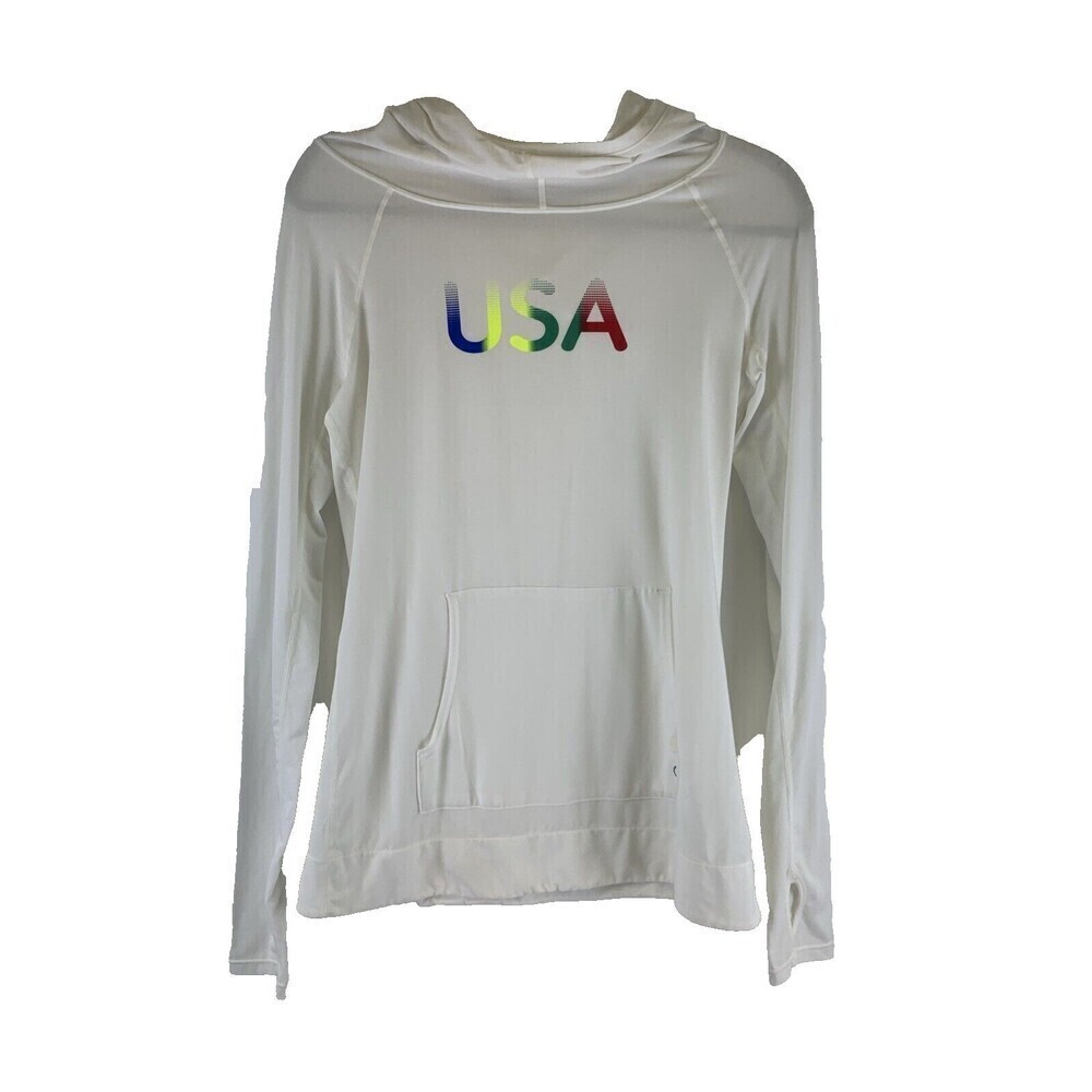 GapFit Breathe Sport Hoodie Optic White “USA” Multi Pullover Pocket Womens Small